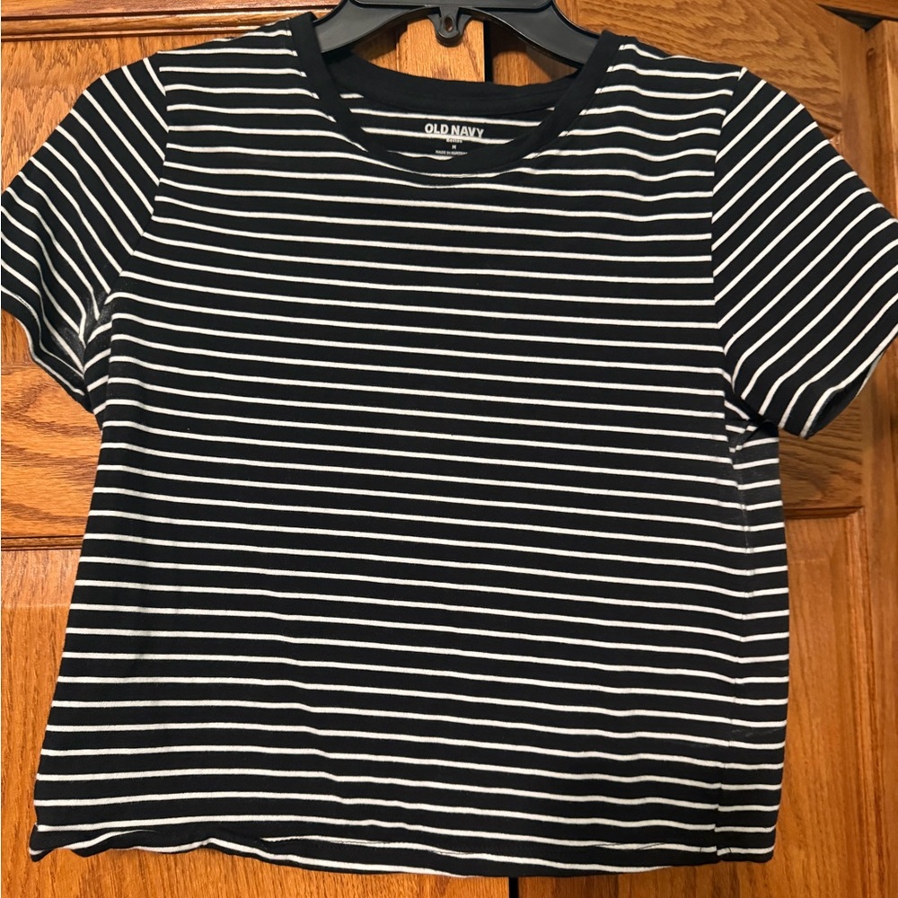 Old Navy Black and White Striped Crop Top